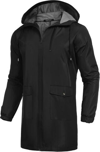 COOFANDY Men's Rain Jacket with Hood Waterproof Lightweight Outdoor Active Long Raincoat Cycling Hiking Jacket (Black*, Large) in Kuwait