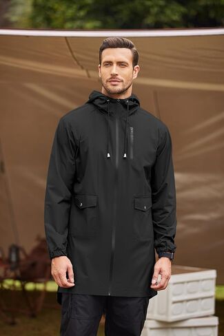 COOFANDY Men's Rain Jacket with Hood Waterproof Lightweight Outdoor Active Long Raincoat Cycling Hiking Jacket (Black*, Large) in Kuwait
