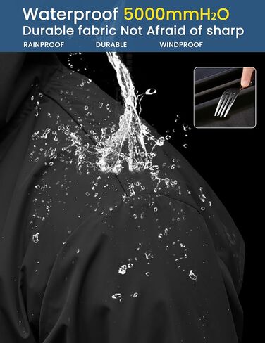 COOFANDY Men's Rain Jacket with Hood Waterproof Lightweight Outdoor Active Long Raincoat Cycling Hiking Jacket (Black*, Large) in Kuwait