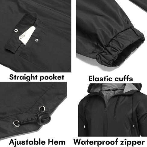 COOFANDY Men's Rain Jacket with Hood Waterproof Lightweight Outdoor Active Long Raincoat Cycling Hiking Jacket (Black*, Large) in Kuwait