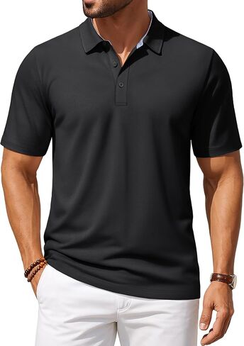 TACVASEN Mens Polo Shirts Golf Shirt Short Sleeve Pique Cooling Performance Moisture Wicking 3 Buttons Tops in Kuwait