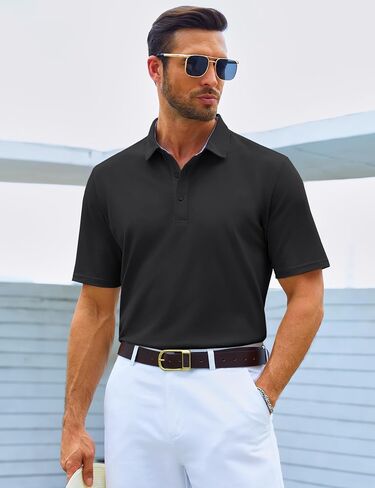 TACVASEN Mens Polo Shirts Golf Shirt Short Sleeve Pique Cooling Performance Moisture Wicking 3 Buttons Tops in Kuwait