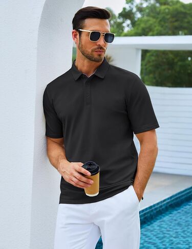 TACVASEN Mens Polo Shirts Golf Shirt Short Sleeve Pique Cooling Performance Moisture Wicking 3 Buttons Tops in Kuwait