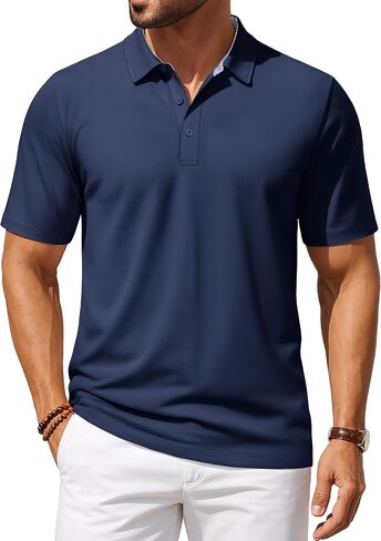 TACVASEN Mens Polo Shirts Golf Shirt Short Sleeve Pique Cooling Performance Moisture Wicking 3 Buttons Tops in Kuwait