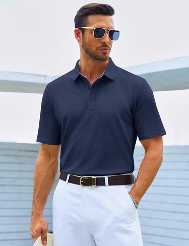 TACVASEN Mens Polo Shirts Golf Shirt Short Sleeve Pique Cooling Performance Moisture Wicking 3 Buttons Tops in Kuwait