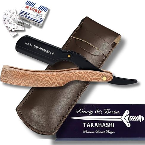 BEAUTY & BARBER Straight Razor, Professional Barber Classic Straight Edge Razor - TAKAHASHI Straight Razor Blade for Barber includes 20 free blades (Multi Color Wood handle Straight Razor) in Saudi Arabia