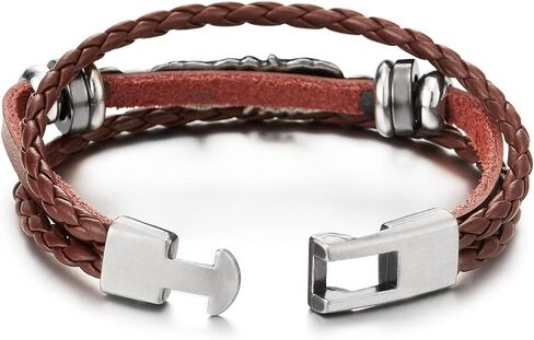 COOLSTEELANDBEYOND Vintage Feather Leaf Braided Leather Bracelet for Men Women, Three-Row Leather Wristband in Saudi Arabia