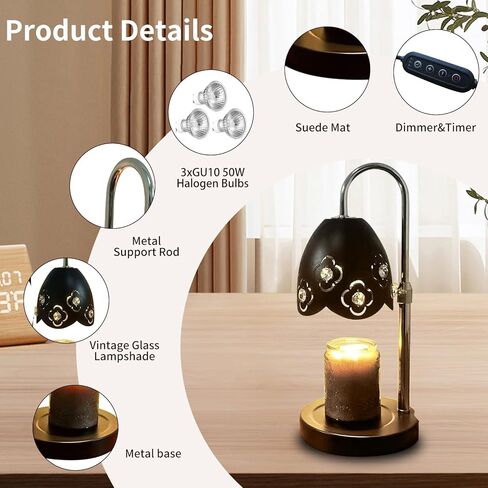 Candle Warmer Lamp with Timer，Adjustable Height Electric Candle Lamp Warmer，Dimmable Wax Melt Warmer with 3 Bulbs for Jar Candles，Mom Christmas Birthday Gifts for Women New Home Office Decor (Walnut) in Saudi Arabia