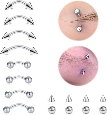 16G Eyebrow Rings Piercing Jewelry Stainless Steel Curved Barbell Vertical Labret Lip Jewelry Ear Rook Helix Conch Daith For Women 6mm/8mm/10mm/12mm Replacement Balls 3mm in Saudi Arabia