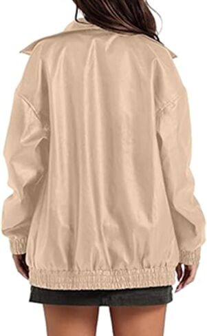 SOMTHRON Women's Oversized Leather Jackets Faux Casual Zip Up Fall Motorcycle Bomber Outfits Winter Fashion Clothes in Saudi Arabia