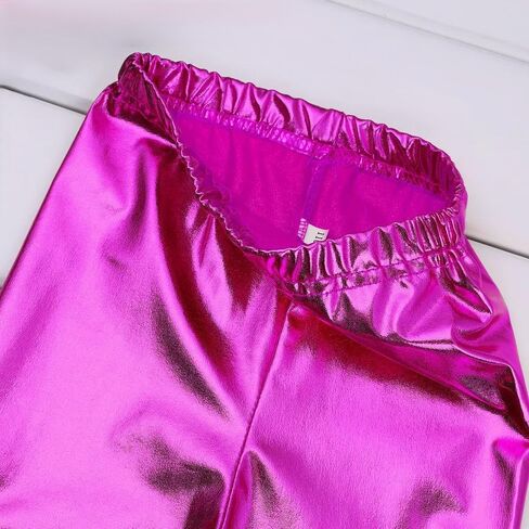 Kid's Shiny Metallic Leggings, Wet Look, Elastic Waist, Neon Glitter, Stretch Pants for Yoga, Running, Dance in Kuwait
