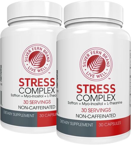 Silver Fern Stress Complex Supplement - Without Caffeine - Sleep, Worry, Mood & More - with Saffron Supplements, L-Theanine Supplement, & Myo-inositol - Natural Stress Relief Supplement (Pack of 1) in Saudi Arabia