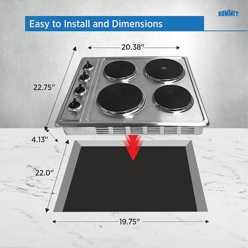 Summit Appliance CSD4B24 24" Wide 230V 2-Burner Solid Disk Cooktop in Stainless Steel Surface with Cast Iron Element, Push-to-turn Controls, Indicator Lights, Designed for Built-in Installation in Saudi Arabia