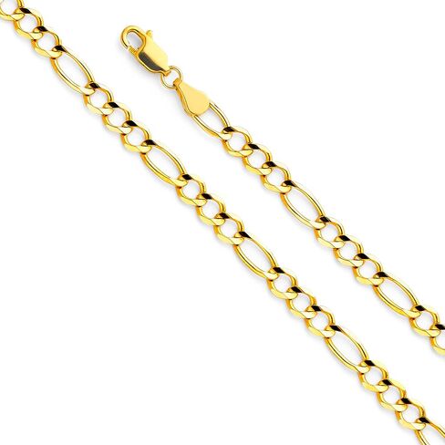 The World Jewelry Center 14k Real Yellow Gold Solid Men's 5.5mm Figaro 3+1 Open Chain Bracelet with Lobster Claw Clasp - 8" in Saudi Arabia