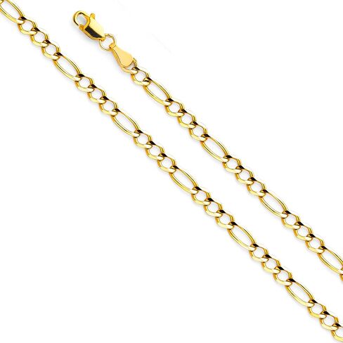The World Jewelry Center 14k Real Yellow Gold Solid Men's 5.5mm Figaro 3+1 Open Chain Bracelet with Lobster Claw Clasp - 8" in Saudi Arabia