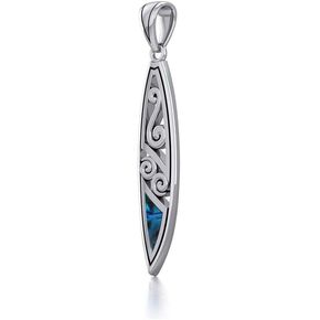 US Jewels Men's 925 Sterling Silver Celtic Surfboard Surfer Pendant, 40.5mm
