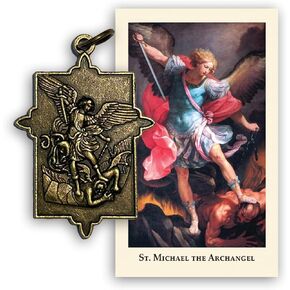 St. Michael Medal with Holy Card Bronze