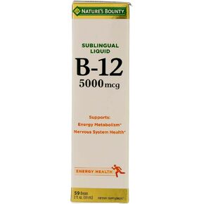 Nature's Bounty B-12 5000 mcg Sublingual Liquid Energy Health 2 oz ( Pack of 4)
