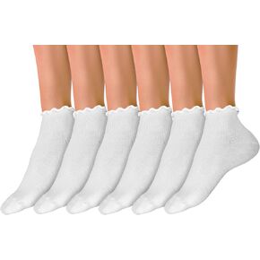 Winterlace Cotton Ruffle Frilly Socks 6 Pairs Womens Turn Cuff Fashion Cute Ankle Socks