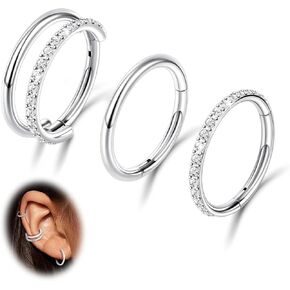 G23 Titanium 16G Cartilage Earrings for Women Conch Piercing Jewelry Tragus Daith Helix Piercing Jewelry CZ Heart Snake Flat Back Stud Earrings Set