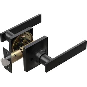 Entry Exterior Door Handle with Turn Lock - Black Door Knobs with Secure Key, Heavy Duty Reversible Exterior Door Lever for Front Entrance, Bedroom and Rooms (1Pack, Matte Black)