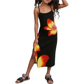 MakeMeChic Girl‘s Summer Floral Cami Dress Spaghetti Strap Split Sleeveless Midi Dresses Sundress