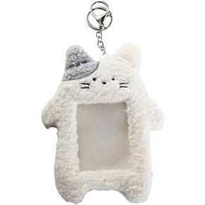 White Cute Plush Photocard Holder Keychain, Cartoon Bear Rabbit Cat Photo Sleeve Cartoon Plush Photo Sleeve Protective Case Photo Albums, Frames Accessories