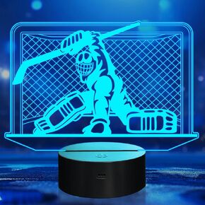 YuanDian Hockey Player Night Light, 3D LED Illusion Lamp with 16 Colors, USB & Battery Powered, Touch Control & Remote, Ice Hockey Gifts