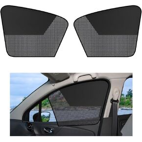 2PCS Car Window Shades, Magnetic Curtains Auto Front Seat Side Window Covers with Half Shade, Double Layer Mesh Sun Block UV Protection Covers for Driver Passenger (Horizontal)