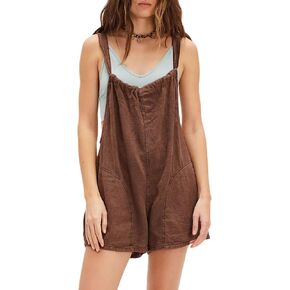 Unilexi Womens Loose Overall Shorts Casual Summer Rompers Sleeveless Adjustable Tie Strap Linen Jumpsuits Shorts With Pockets
