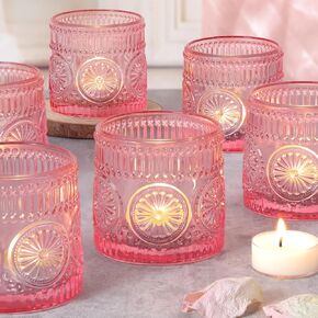 6Pcs Large Votive Candle Holders Blue Glass Tealight Candle Holders for Wedding, Table Centerpiece, Party, Birthday, Home Decor