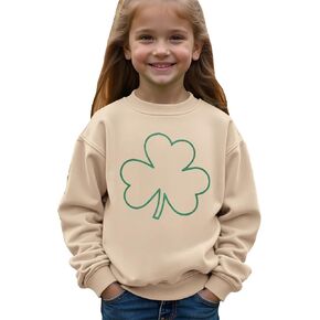 CM C&M WODRO St Patrick's Day Kid Long Sleeve Clover Sweatshirt Girl Boy Irish Shamrock Lightweight Shirt Tops 7-12 Years