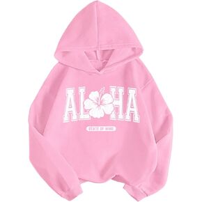 SHENHE Girl's Flora Letter Graphic Hooded Sweatshirts Long Sleeve Drop Shoulder Cute Pullovers