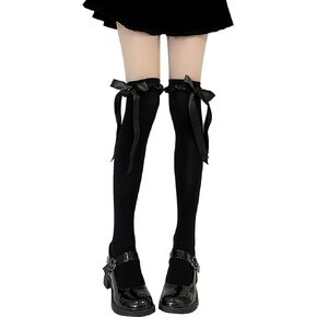 Thigh High Stockings with Bow, Sheer Socks with Lace Brim Tights Pantyhose for Women