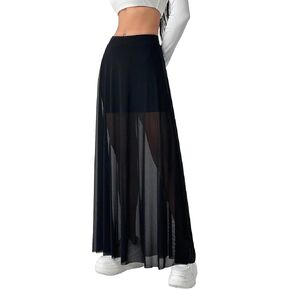 Avanova Womens Sheer Mesh High Waist Maxi Skirts A Line Flowy Layered Long Skirt