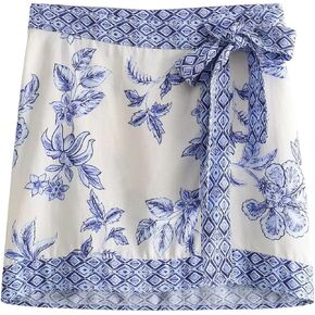 utcoco Women's 2025 Summer Boho Floral Print Wrap Mini Skirt Y2k Bow Tie Low Waist Short Skirt Beach Vacation Outfits