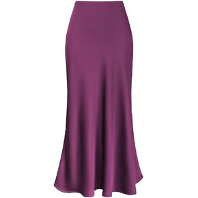 ebossy Women's Elegant Long Satin Skirt Silk Dressy Hidden Elastic Waist Flared A-Line Maxi Skirts in Kuwait