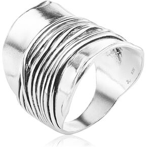 Jean Rachel Jewelry 925 Sterling Silver Ring - RIST REARS WIDE WITH WIRN CENT CENTER DESIGN - HYPOALERGENIC ، LEAD & NICKEL FRIES