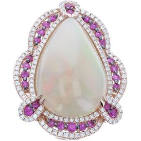 LE VIAN 5/8 Carat Diamond and 13 1/4 Carat Pear Cut Opal Ring for Women I 18k Rose Gold Statement Ring for Her with Ruby (G-H/Brown, VS2-SI1, 0.63 cttw) Promise Anniversary Band Size 7