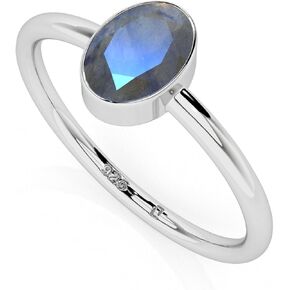 Natural Labradorite Stackable Ring for Women in Sterling Silver, November Birthstone Jewelry Gifts for Her (Round, Oval, Pear)