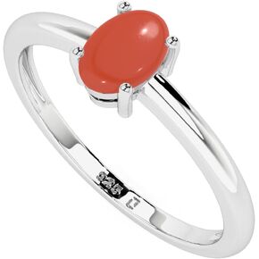 Natural Red Coral Stackable Ring for Women in Sterling Silver, April Birthstone Jewelry Gifts for Her (Prong-Set)(Round, Oval, Pear)