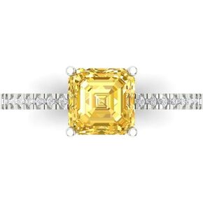 Clara Pucci 2.7 Ct Cushion Cut VVS1 Simulated Yellow – Solitaire with Accents Statement Ring for Women – Solid 14K White Gold – Birthstone Graduation or Anniversary Bridal Gift (Size)