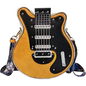 Men and Women Music Guitar Shaped Crossbody Shoulder Bag PU Leather Unique Novelty Guitar Purse