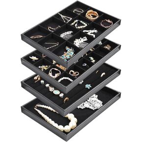 4pcs Jewelry Trays, Necklace Earring Holder Organizer, Stackable Design, 12 and 24 Compartment Trays, 13.8 in x 9.4 in x 1.2 in
