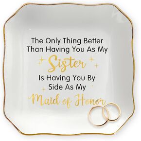 OASSIE Maid of Honor Gifts for Women - 4"x4" Ceramic Jewelry Dish Tray - Wedding Bridesmaid Gifts for Sister, Ring Holder for Women, Jewelry Tray for Maid of Honor Proposal, Bridesmaid Gift Ideas