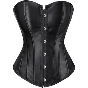 Grebrafan Women's Plus Size Satin Overbust Lace up Boned Corsets Shapewear Outfit