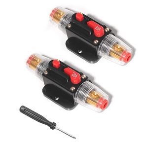 2 PCS 20AMP ​​Audio Inline Circuit Breaker ، 12V-24V DC 20AMP ​​يدويًا إعادة تعيين العاكس المصهر المضمّن للسيارات البحرية للتصيد البحري.