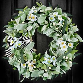 Waipfaru Spring Wreaths for Front Door,20in Eucalyptus Wreaths for Front Door Year Round，Front Door Wreaths with Bow for Spring Summer, Spring Wreaths for Porch, Indoor Outdoor Decor