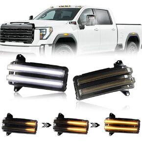 Smoke Sequential Side Mirror Marker Light Switchback White Daytime Running Lights For 2020-2024 Silverado & GMC Sierra 2500HD 3500HD Amber Turn Signal Blinker Indicator Assembly