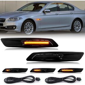 Gempro Sequential Amber Led Side Marker Lights Turn Signal Lamps for BMW 5 Series F10 LCI 528i 530i 535i 550i Side Indicator Blinker with Wiring Harness, Smoked Len